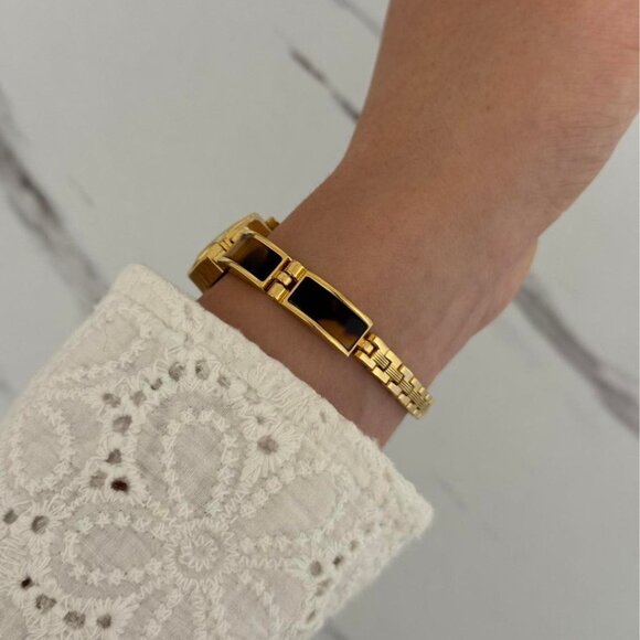 Sku‎ : 0451 cute gold mini watch bracelet with brown Inserts with marble pattern main image 7